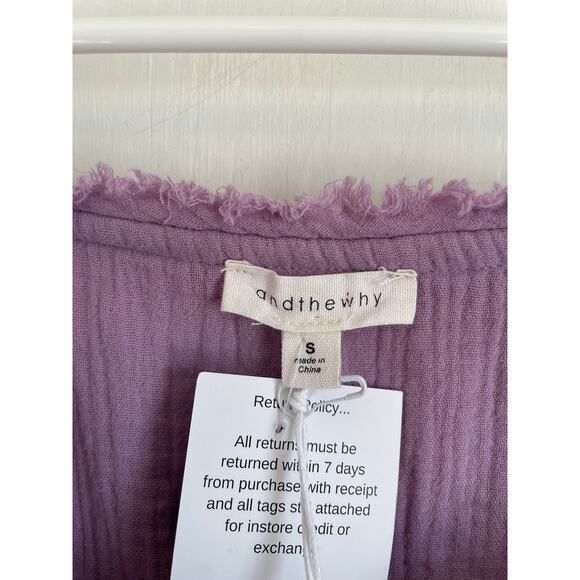 Andthewhy purple gauzy short sleeve ruffled top babydoll solid square neck Small - Picture 6 of 8